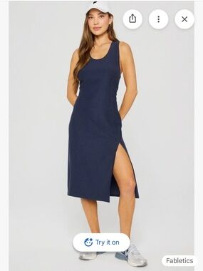 Fabletics Cloud Jersey Midi Dress Deep Navy Speckle. Size Small.